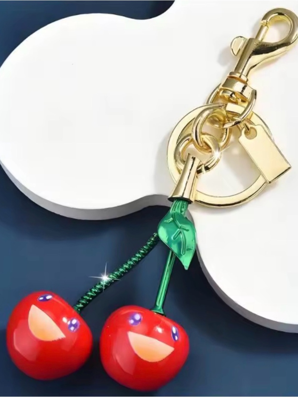 Gold-Tone Cherry Keychain Bag Charm - Red/Green